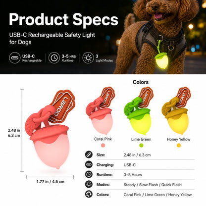 Paws in Awe AcornGlow USB-C Rechargeable Pet Safety Light for Night Walks - Clip-On Acorn LED Charm for Collars, Harnesses & Leashes to Help Dogs Stay Visible After Dark image 10