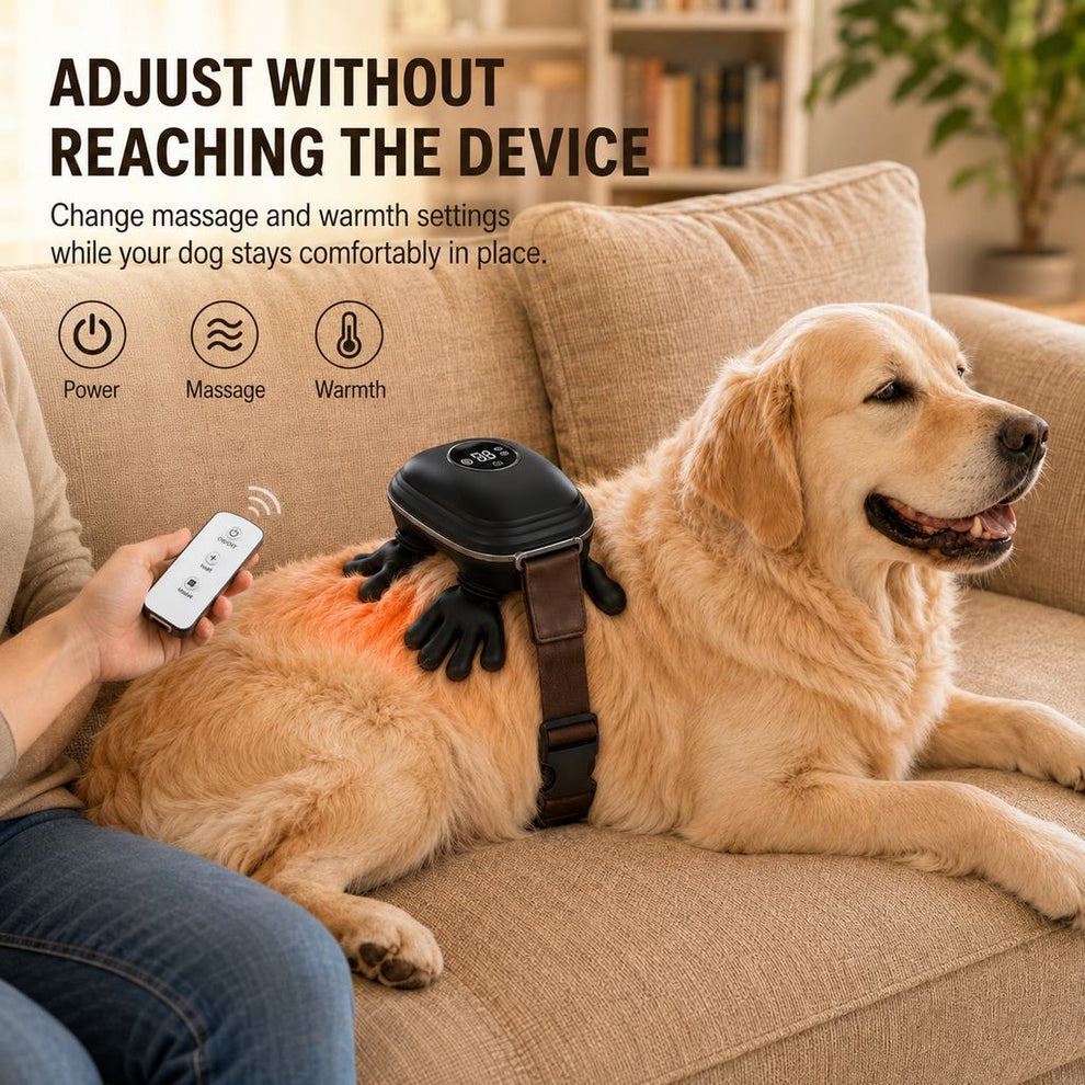 Adjust dog massager without reaching the device