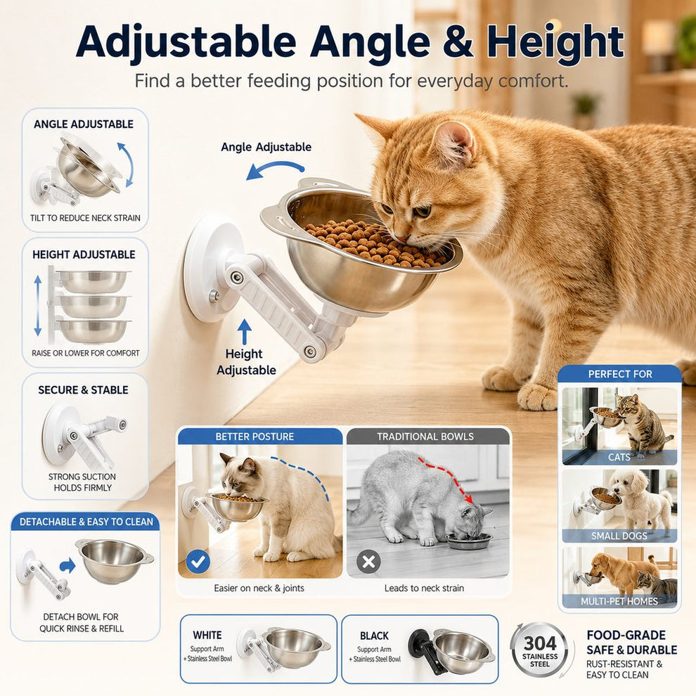 Paws in Awe No-Drill Wall-Mounted Pet Bowl for Small Dogs & Cats - Elevated Feeding for Cleaner Floors image 4