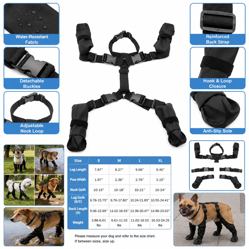 Adjustable ankle closure dog boots for secure fit