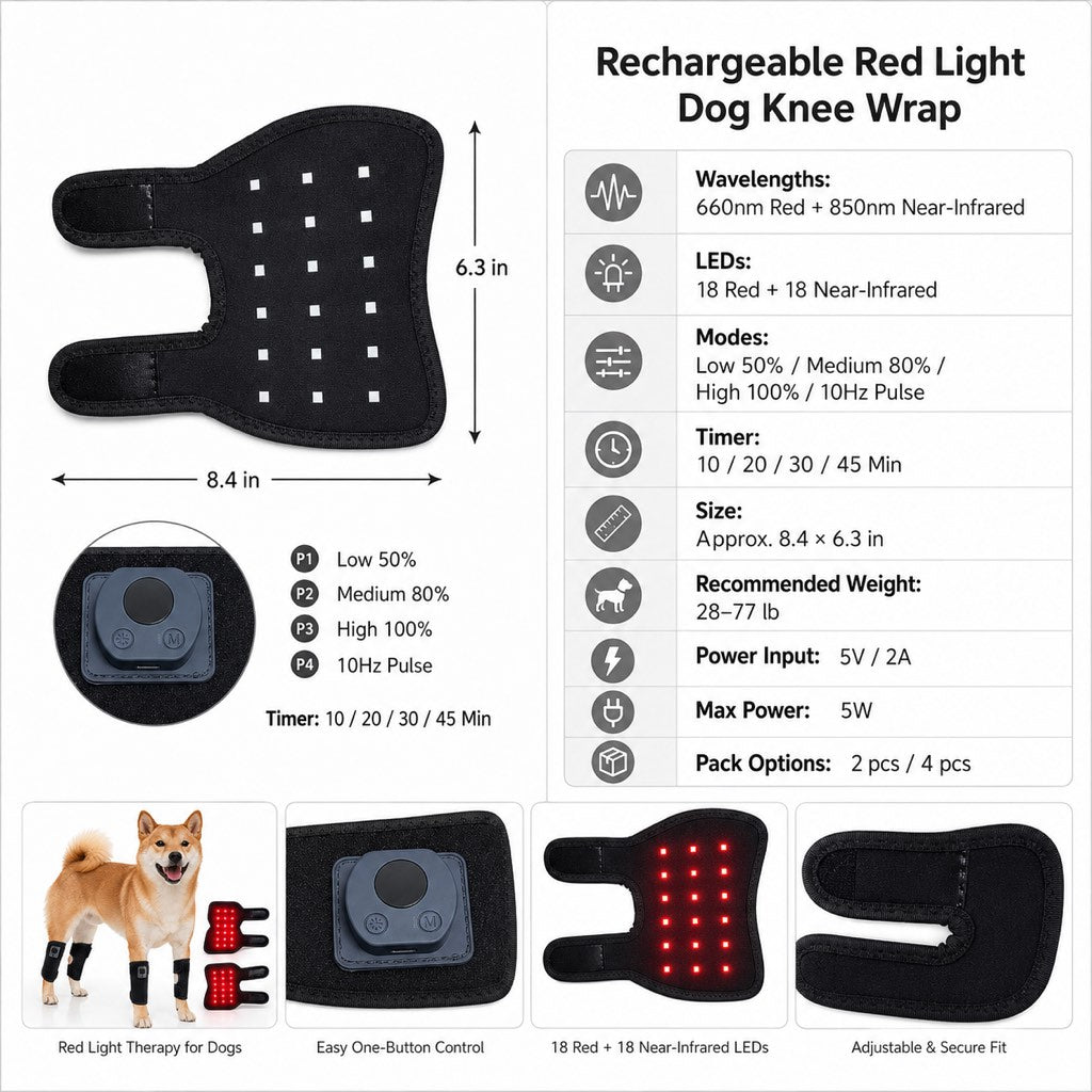 Adjustable black dog knee wrap with hook-and-loop straps