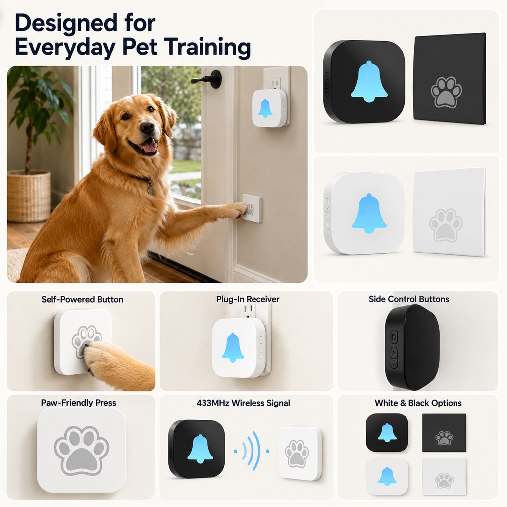 Paws in Awe Wireless Dog Doorbell for Potty Training - Self-Powered Paw Button & Plug-In Chime to Help Dogs Ask to Go Outside image 9