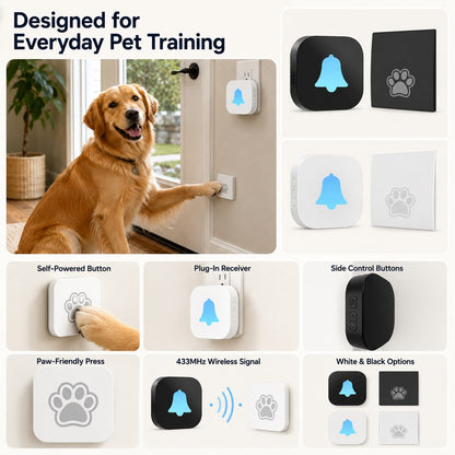 Paws in Awe Wireless Dog Doorbell for Potty Training - Self-Powered Paw Button & Plug-In Chime to Help Dogs Ask to Go Outside image 9