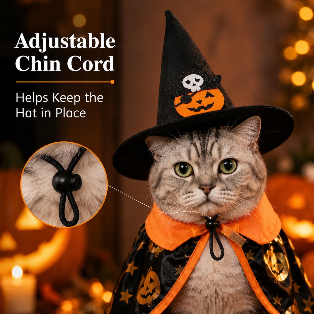 Halloween cat witch hat and cape costume set