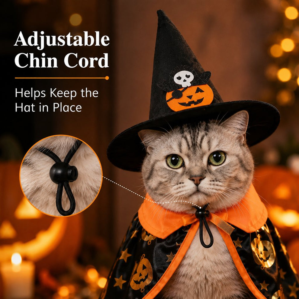 Halloween cat witch hat and cape costume set