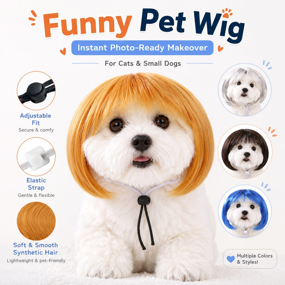 Paws in Awe Funny Short Bob Pet Wig for Photos & Parties - Easy Costume Prop for Cats & Small Dogs image 6