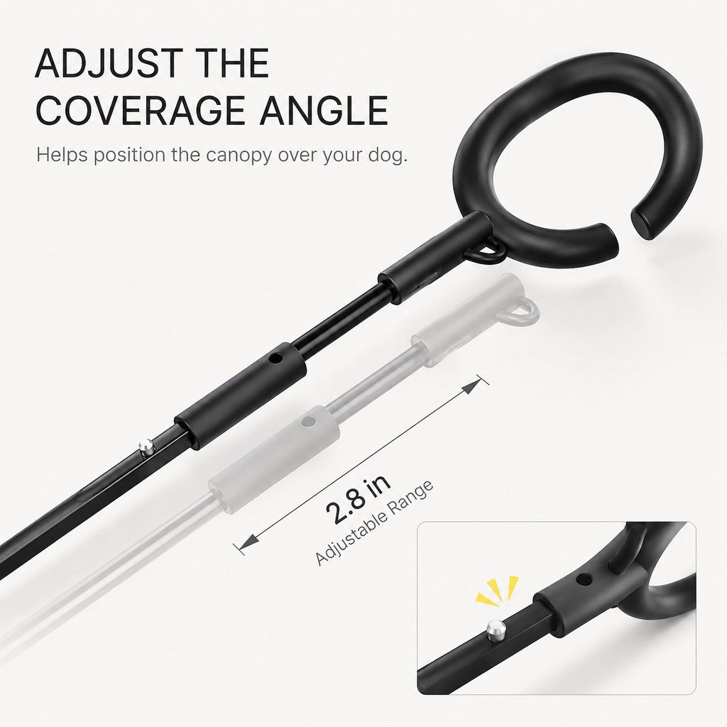 Adjustable coverage angle dog umbrella shaft