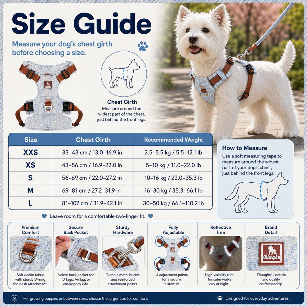 Paws in Awe Vintage Denim No-Pull Dog Harness &5 ft Rope Leash Set - Soft Adjustable Vest for Everyday Walks, Better Control & Low-Light Visibility image 9