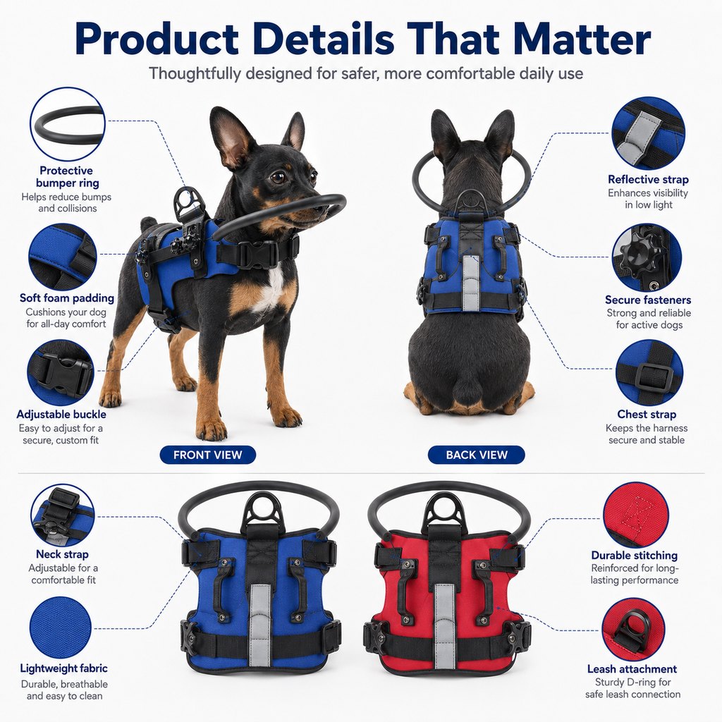 Paws in Awe Adjustable Dog Bumper Ring Harness for Safer Home Walking - Helps Blind & Senior Dogs Avoid Wall & Furniture Bumps image 8