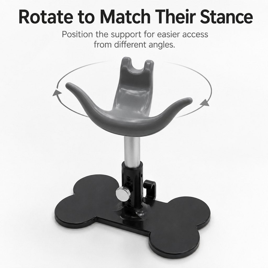 Rotatable dog grooming saddle support direction
