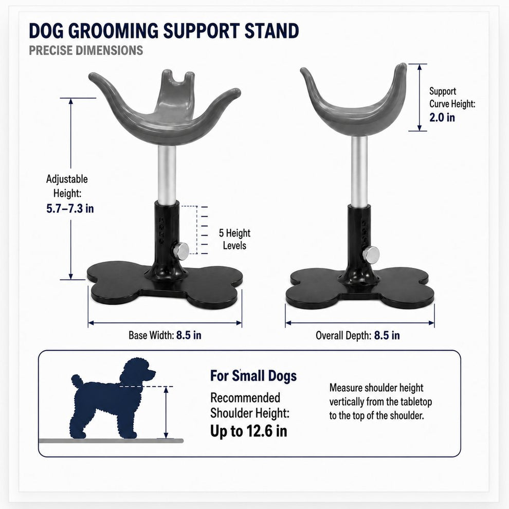 Adjustable dog grooming support stand size guide