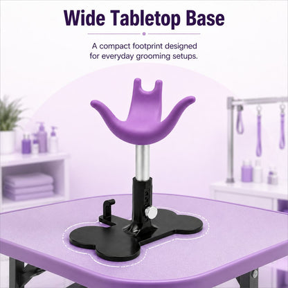 Wide tabletop base adjustable dog grooming support stand