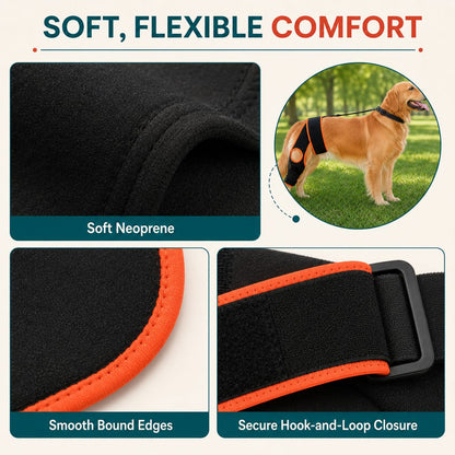 Soft neoprene comfort and hook-and-loop closure on dog knee brace