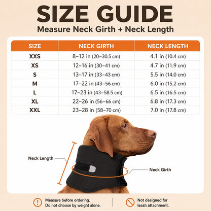 Adjustable dog neck support brace size guide