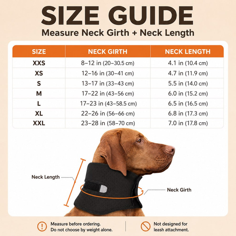 Adjustable dog neck support brace size guide