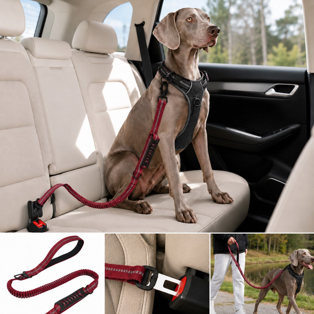 Paws in Awe Reflective Dog Car Seat Belt Leash for Backseat Travel & Daily Walks - Shock-Absorbing Bungee Tether to Help Reduce Pulling & Driver Distraction image 13