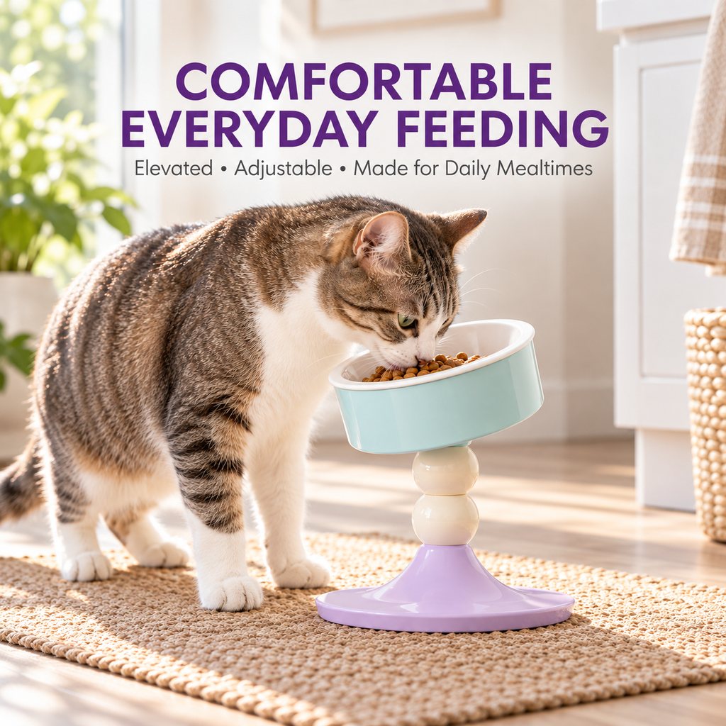 Adjustable elevated ceramic pet bowl for everyday feeding