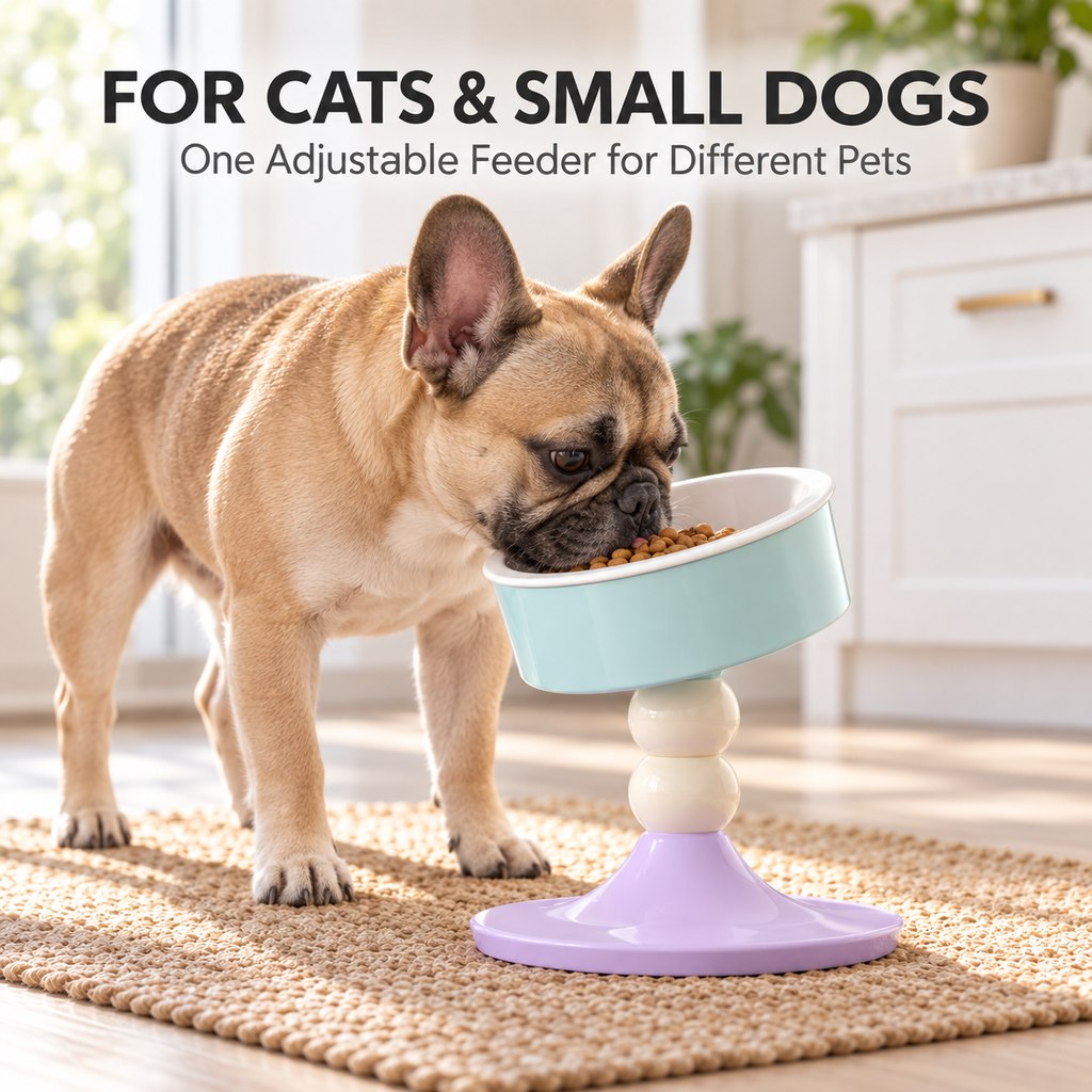 Elevated ceramic pet bowl for cats and small dogs