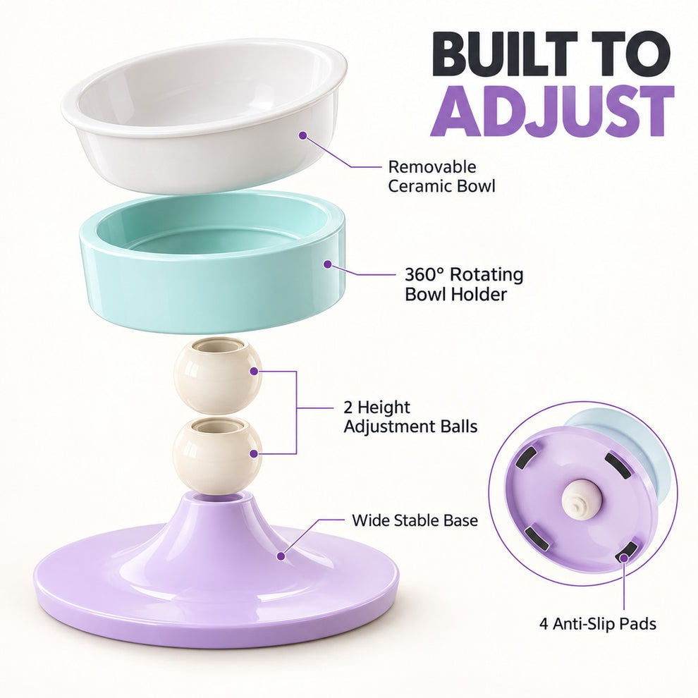 Adjustable ceramic pet bowl parts and rotating holder