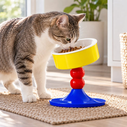 Primary Color Mix adjustable elevated ceramic pet bowl