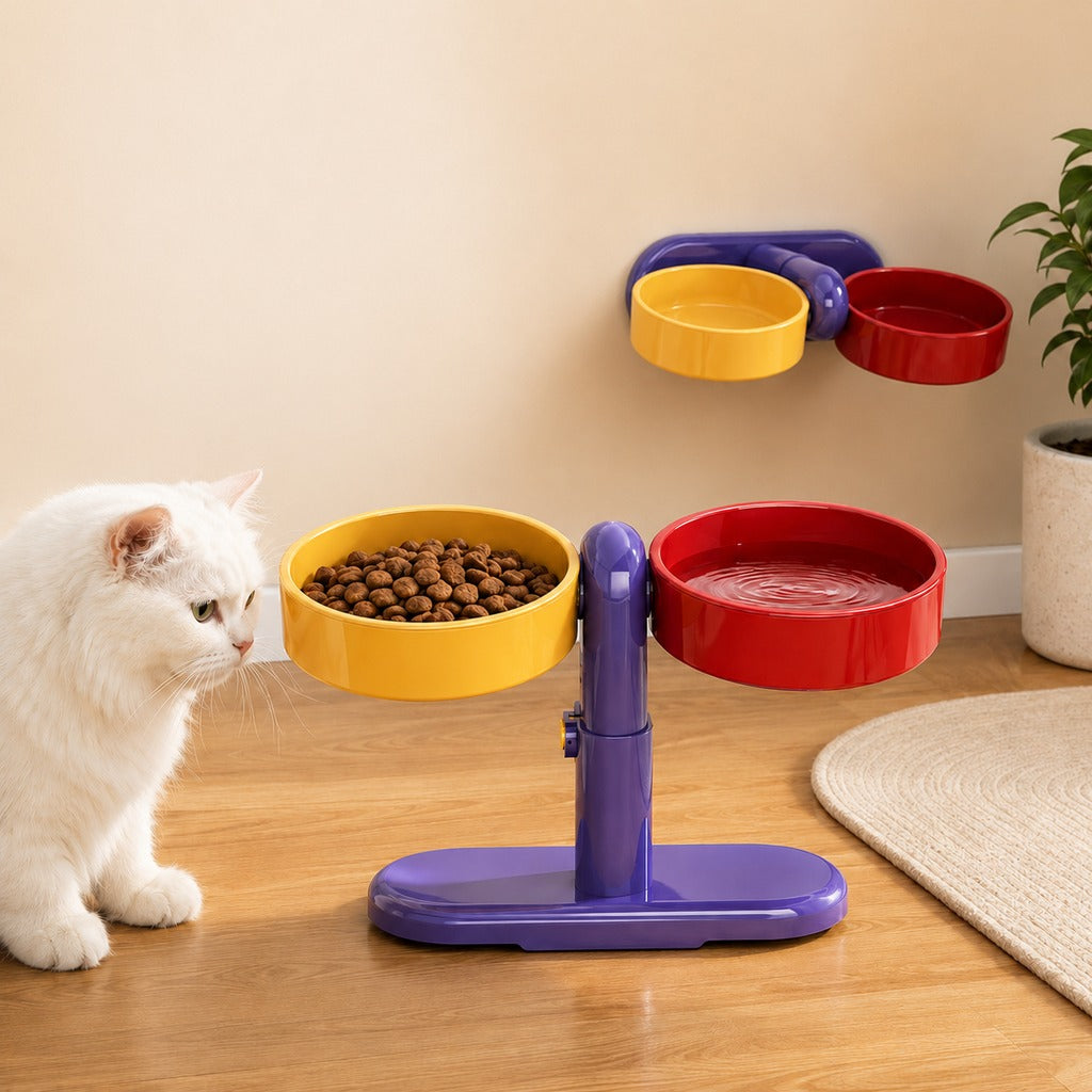 Adjustable Elevated Pet Bowl for Cats & Small Dogs - Space-Saving Wall-Mount or Freestanding Feeder for Cleaner Mealtimes image 1