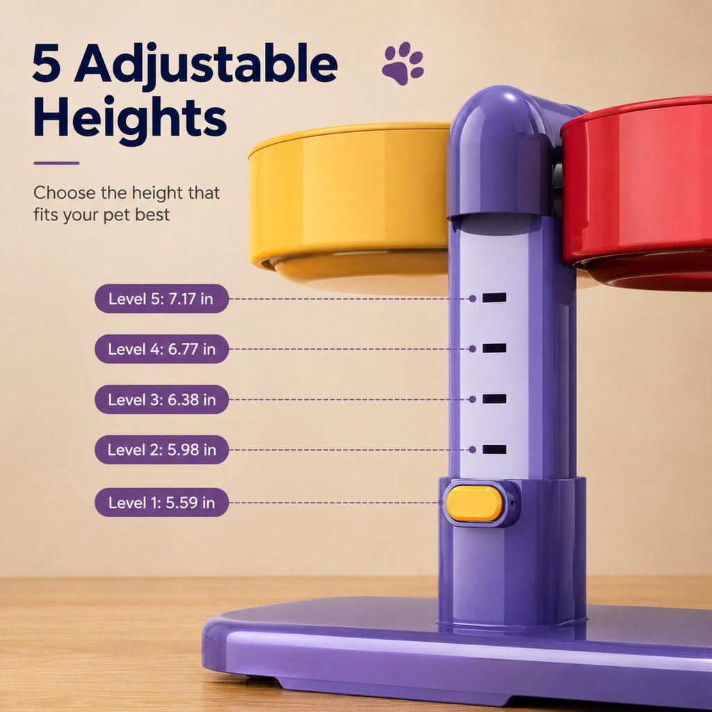 Adjustable Elevated Pet Bowl for Cats & Small Dogs - Space-Saving Wall-Mount or Freestanding Feeder for Cleaner Mealtimes image 3