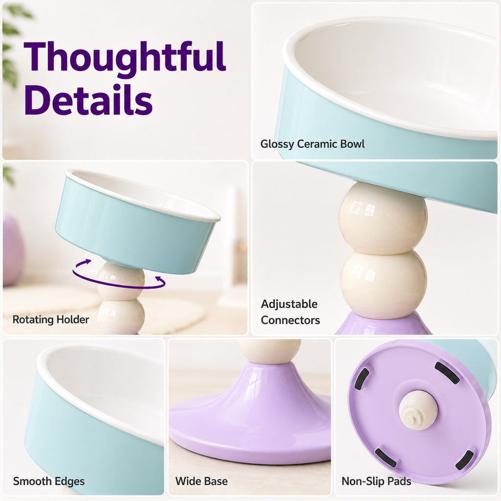 Paws in Awe Adjustable Elevated Pet Bowl for Cats & Small Dogs - 3 Height Modes for Comfortable Feeding image 9