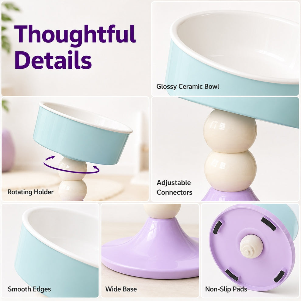 Paws in Awe Adjustable Elevated Pet Bowl for Cats & Small Dogs - 3 Height Modes for Comfortable Feeding image 9