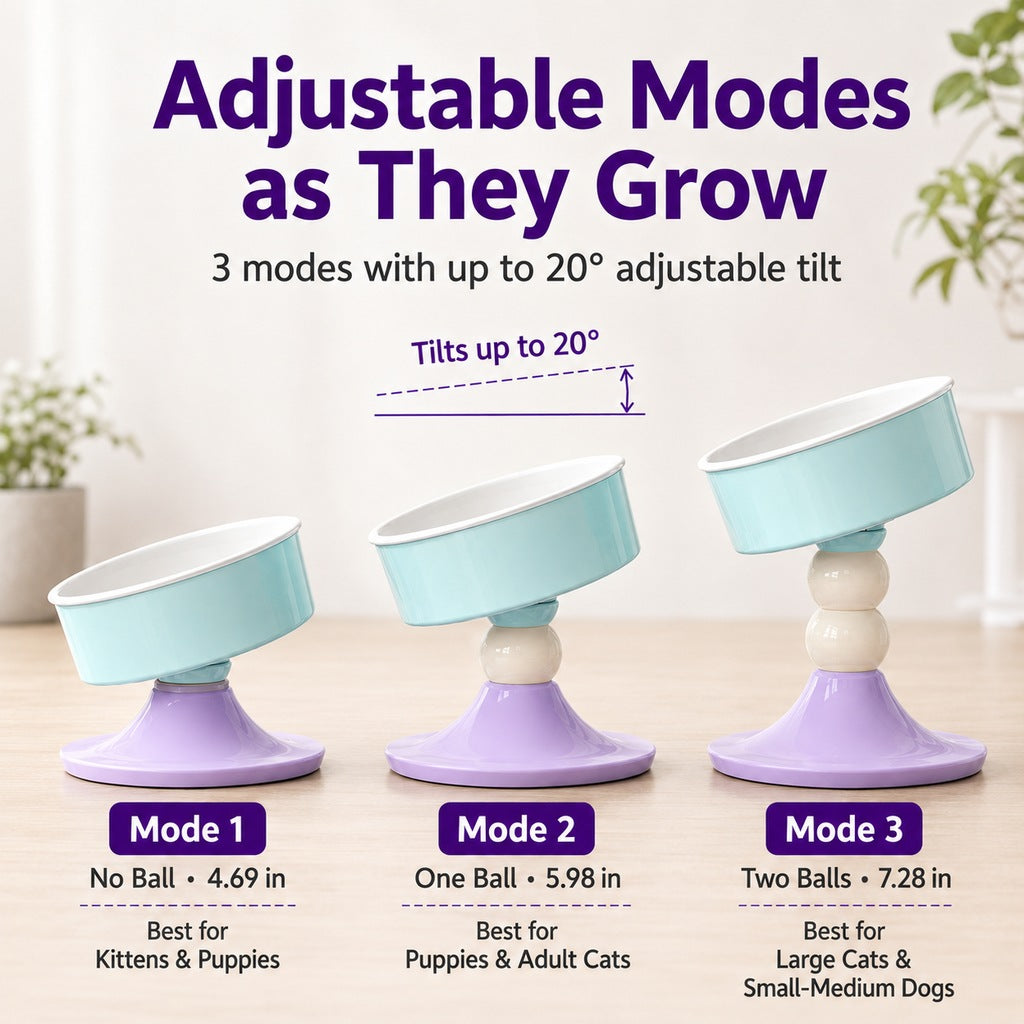 Paws in Awe Adjustable Elevated Pet Bowl for Cats & Small Dogs - 3 Height Modes for Comfortable Feeding image 5