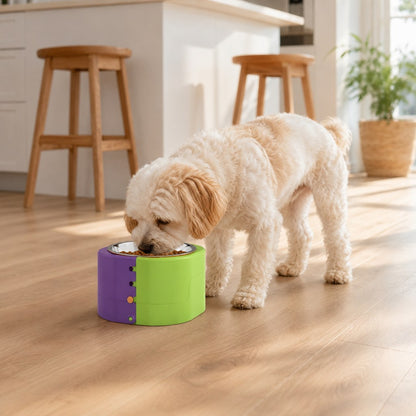 3-level adjustable elevated slow feeder bowl for cats and small dogs - Lime Green and Lavender