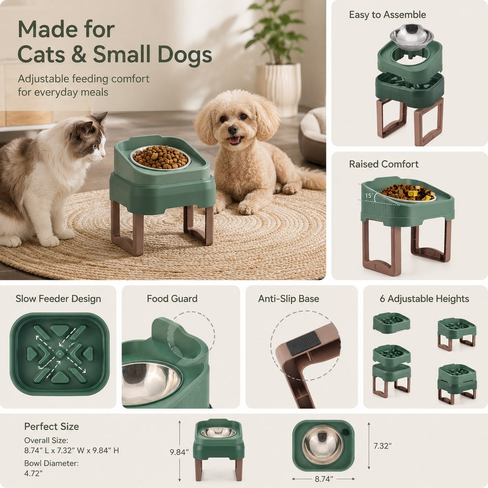 Paws in Awe Adjustable Elevated Slow Feeder Pet Bowl for Cats & Small Dogs - Less Mess, Slower Meals & Easy Cleaning image 2