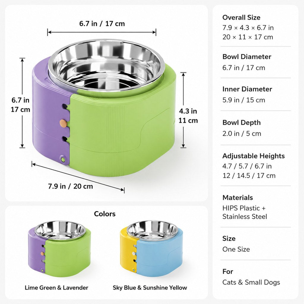 Adjustable elevated slow feeder bowl dimensions and specifications