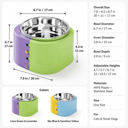 Adjustable elevated slow feeder bowl dimensions and specifications