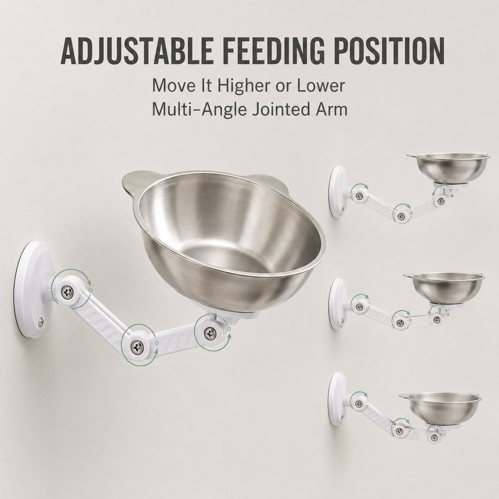 Paws in Awe Adjustable Wall-Mounted Pet Bowl for Cats & Small Dogs - Space-Saving Magnetic Stainless Steel Bowl image 5