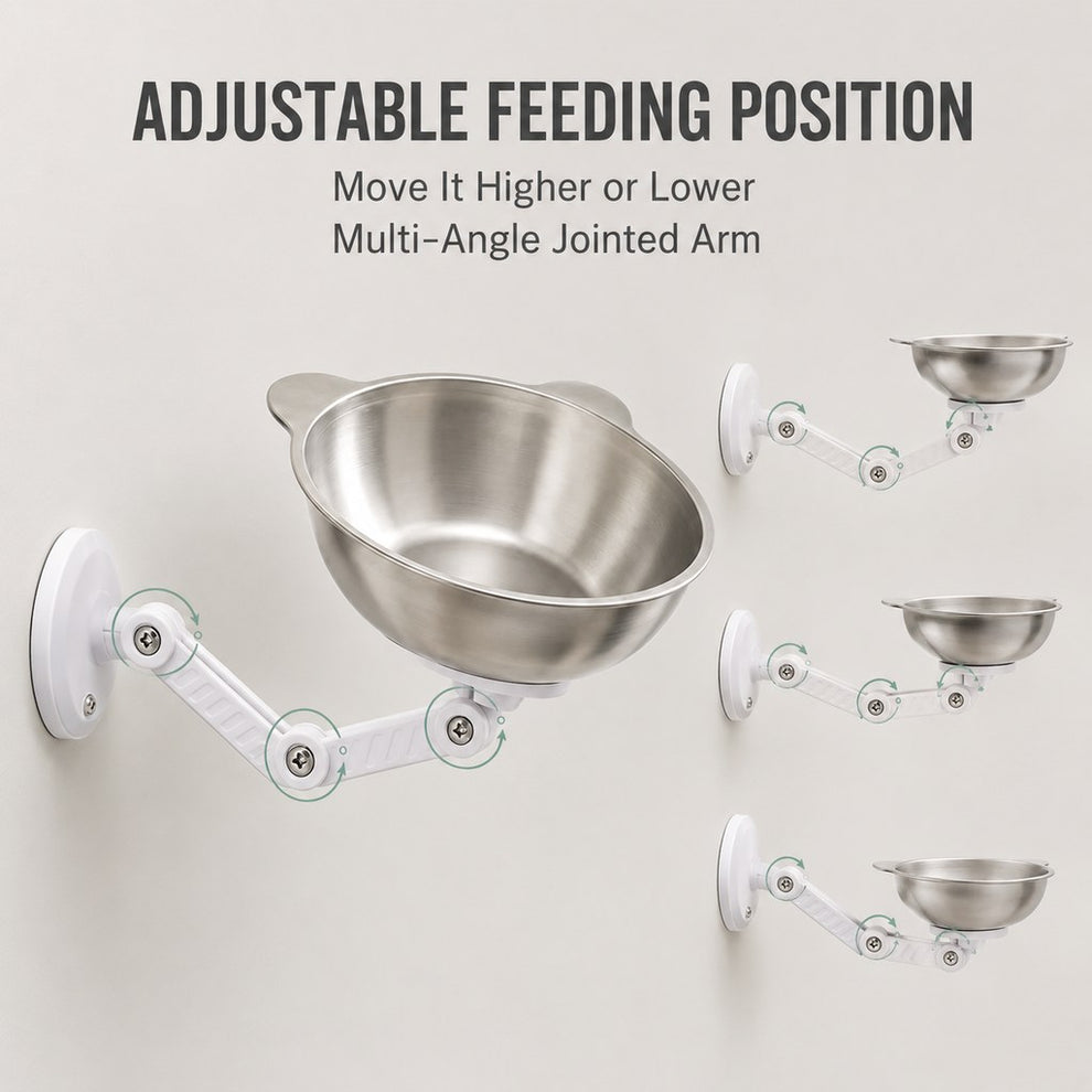 Paws in Awe Adjustable Wall-Mounted Pet Bowl for Cats & Small Dogs - Space-Saving Magnetic Stainless Steel Bowl image 5