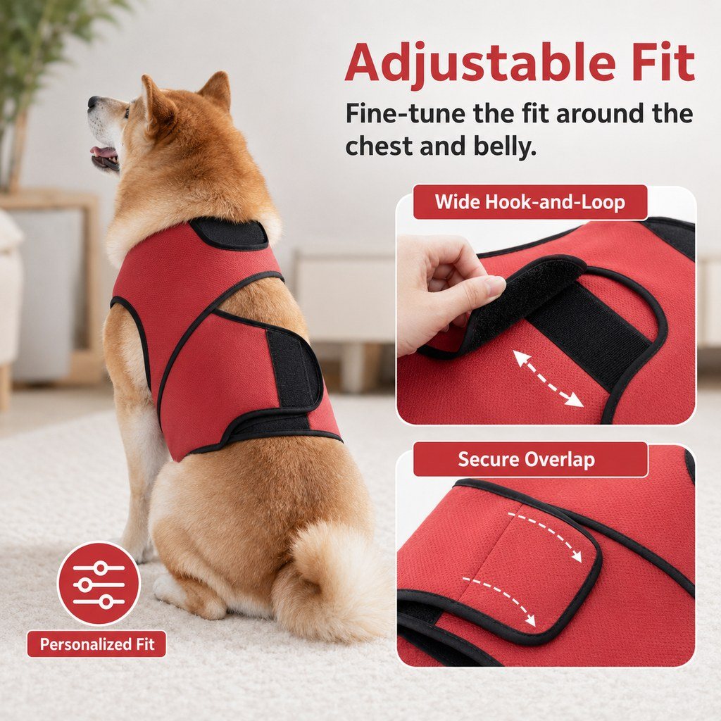 Adjustable hook and loop fit dog comfort wrap vest