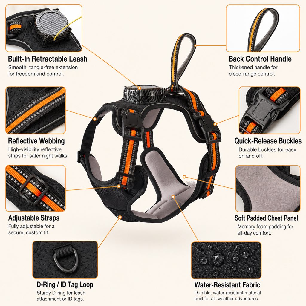 Paws in Awe 2-in-1 Reflective Dog Harness with Built-In Retractable Leash for Daily Walks - Close Control for Pulling Dogs image 9