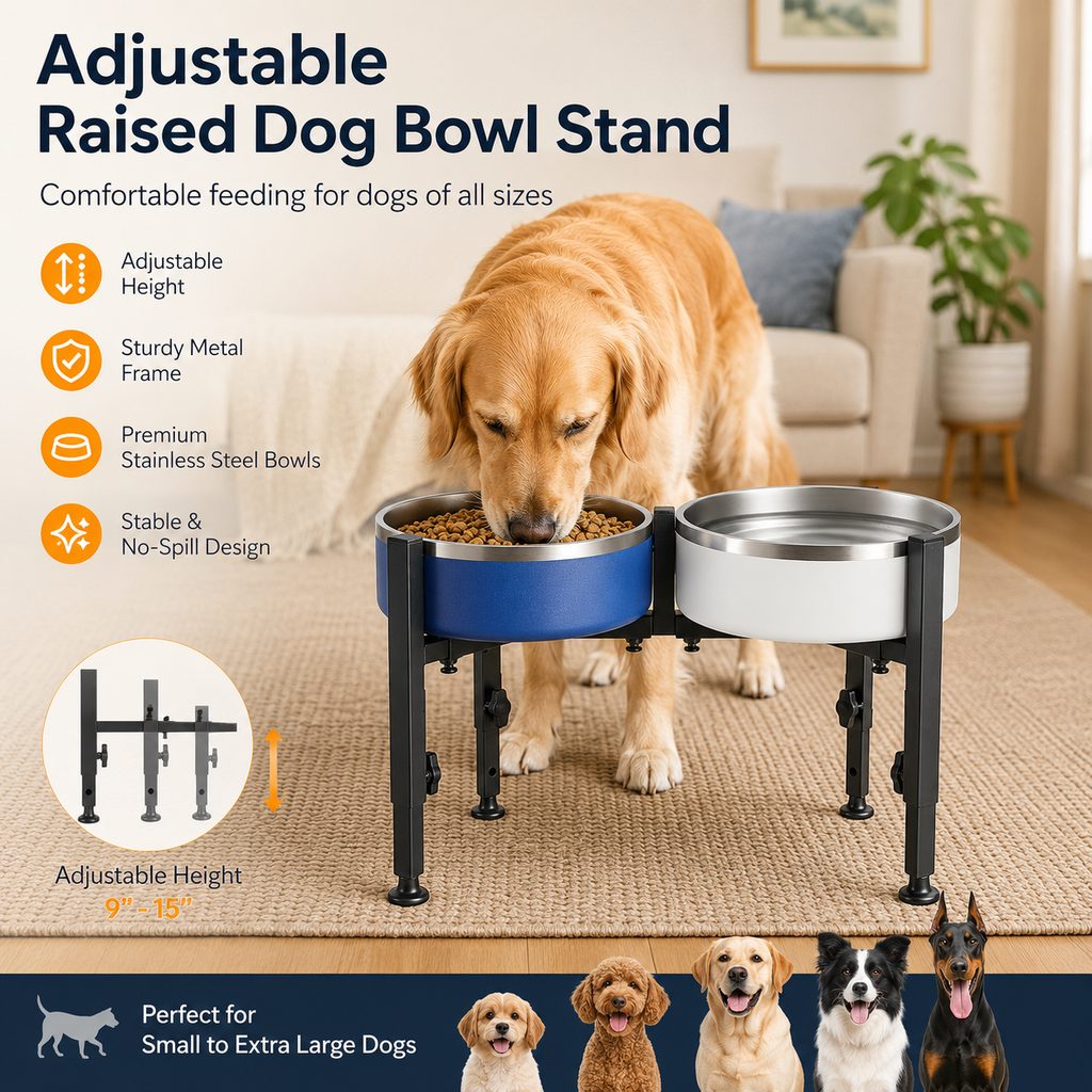 Paws in Awe Adjustable Raised Dog Bowl Stand for Home Feeding - No-Bend Metal Pet Bowl Holder for Cleaner, More Comfortable Meals image 3
