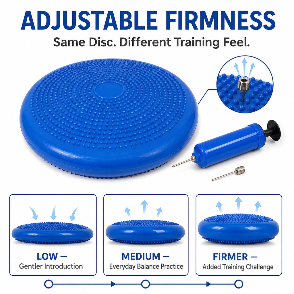 Adjustable inflation dog balance disc with hand pump