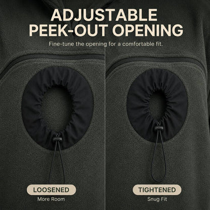 Adjustable peek-out opening on pet carrier hoodie