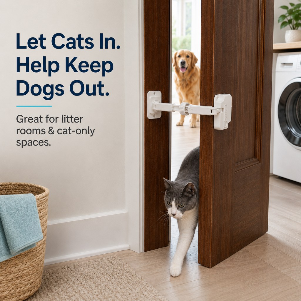 Paws in Awe Adjustable Pet Door Latch for Litter Rooms - Let Cats In & Help Keep Dogs Out image 2