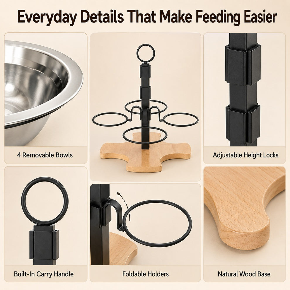 Paws in Awe 4-Bowl Adjustable Elevated Pet Feeder for Cats & Small Dogs - Organized Food and Water Station image 3