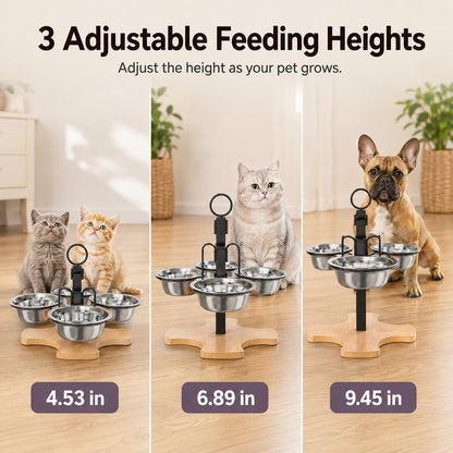 Paws in Awe 4-Bowl Adjustable Elevated Pet Feeder for Cats & Small Dogs - Organized Food and Water Station image 8