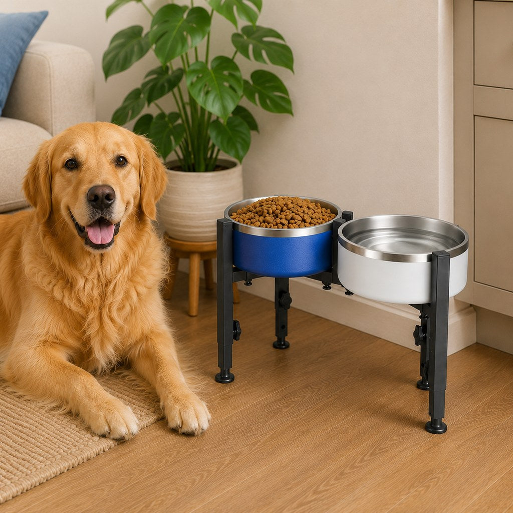 Paws in Awe Adjustable Raised Dog Bowl Stand for Home Feeding - No-Bend Metal Pet Bowl Holder for Cleaner, More Comfortable Meals image 1