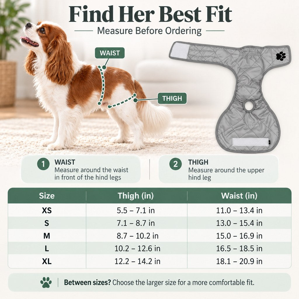 female dog diaper size guide waist and thigh measurements