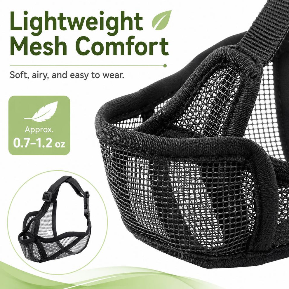 Adjustable secure fit dog muzzle with quick release buckle