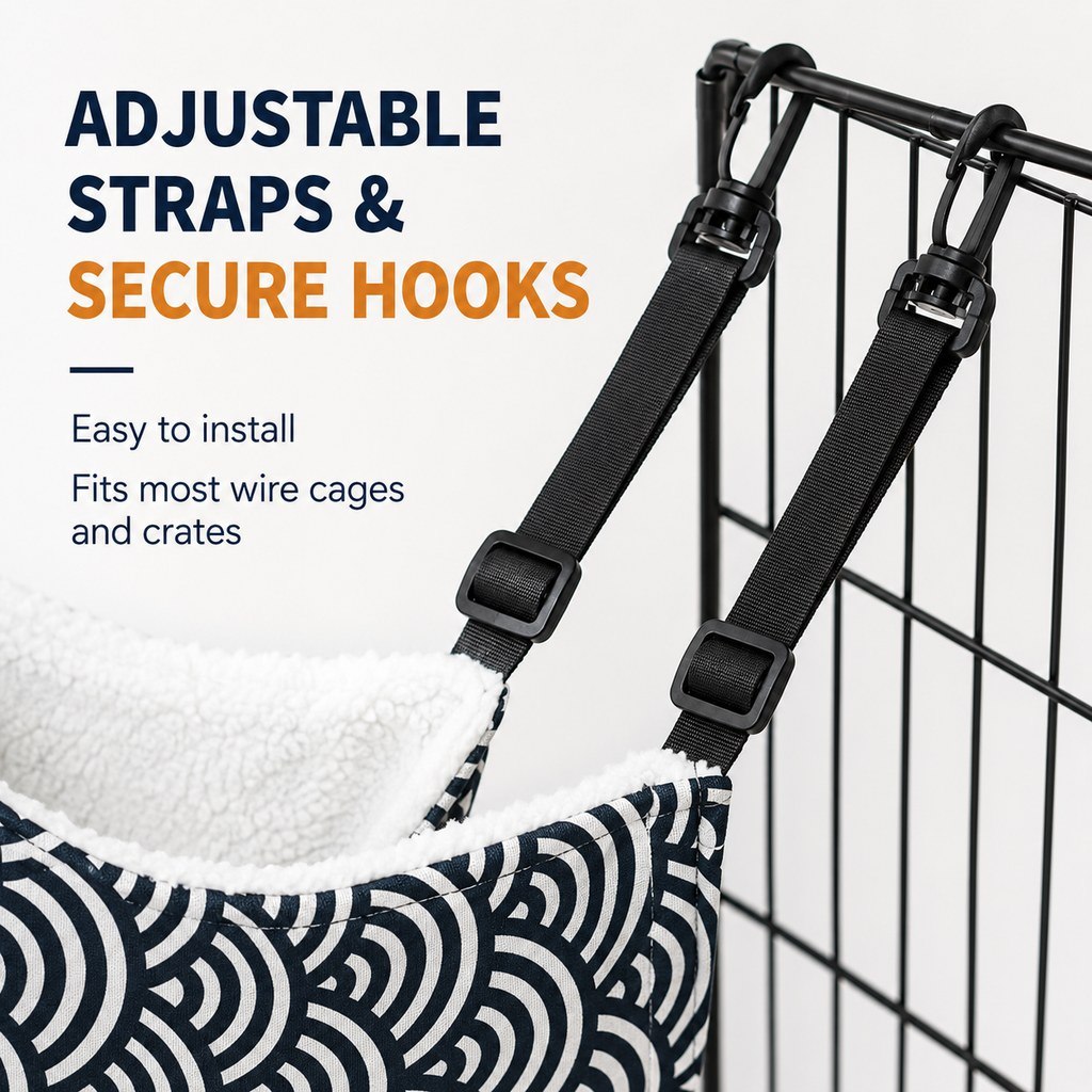 Paws in Awe Reversible Cat Cage Hammock with Adjustable Straps - Space-Saving Hanging Bed for Wire Crates image 5