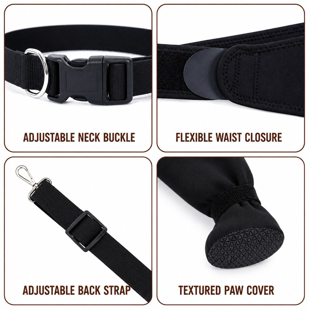 Adjustable straps and textured paw cover details
