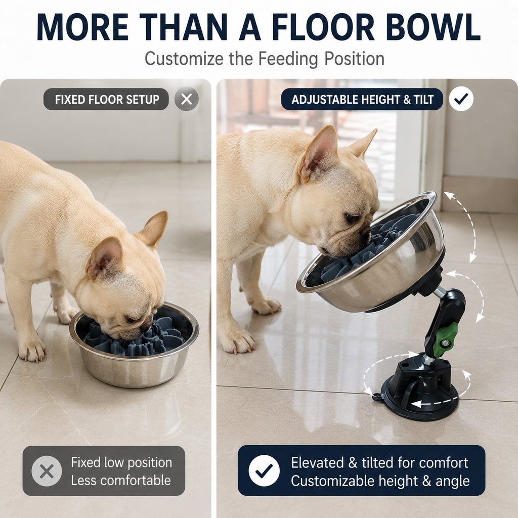 Paws in Awe Adjustable Suction-Mount Slow Feeder Bowl for French Bulldogs, Cats & Small-to-Medium Dogs - Floor or Vertical Setup Helps Reduce Sliding image 5