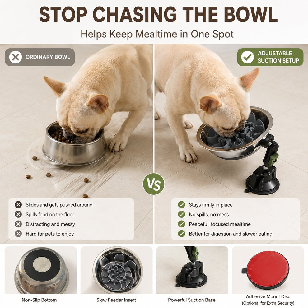 Paws in Awe Adjustable Suction-Mount Slow Feeder Bowl for French Bulldogs, Cats & Small-to-Medium Dogs - Floor or Vertical Setup Helps Reduce Sliding image 6